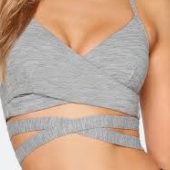 LORNA JANE STRETCH GRAY WORKOUT WRAP SPORTS BRA PADDED GYM YOGA ATHLEISURE S - Picture 4 of 16